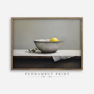 Rustic Lemon Wall Art, Farmhouse Kitchen Decor, Country Kitchen Fruit Still Life Painting, Digital Download