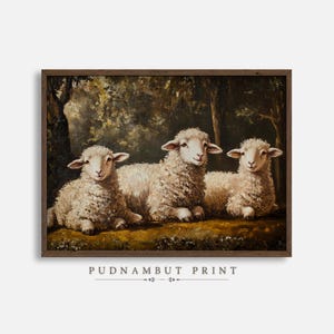 Antique Sheep Art Print, Dark Cottagecore Animal Art, Rustic Farmhouse Decor, Moody Printable Painting