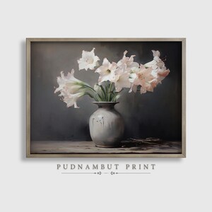 Rustic White Amaryllis Flowers Art Print, Muted Toned Art, Printable Floral Artwork Digital Download