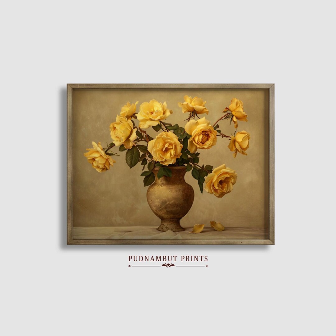 Vintage Yellow Roses Art Print: Antique Floral Still Life (digital ...