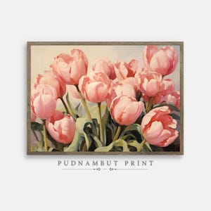 Spring Pink Tulip Flower Print, Botanical Print, Floral Painting, Printable Nature Digital Download