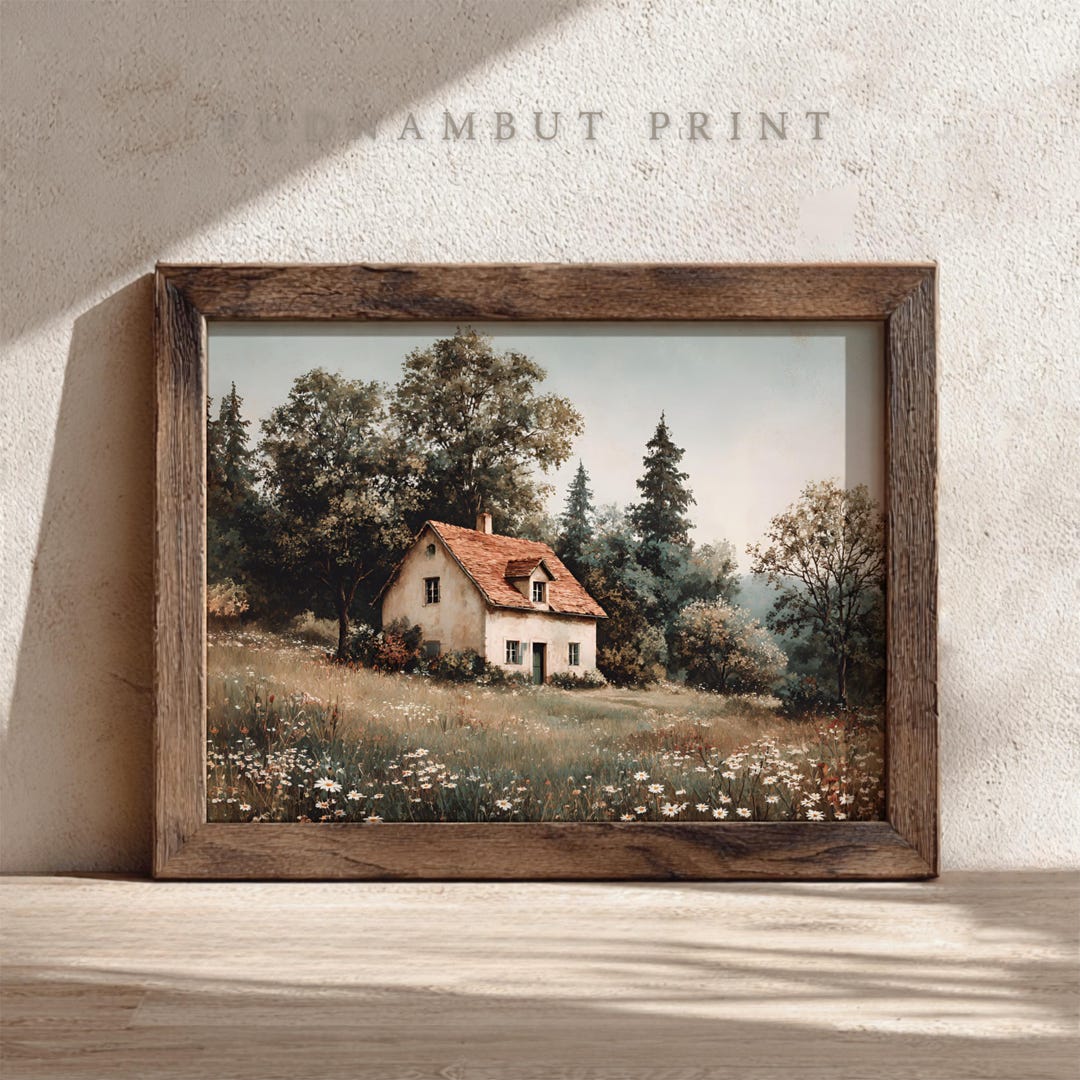 Vintage Cottage Wall Art, French Countryside Landscape Print, Rustic ...