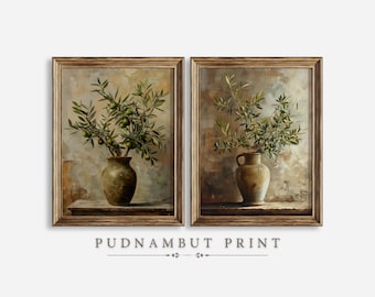 Láminas artísticas de bodegones de olivos rústicos, decoración mediterránea (descarga digital)
