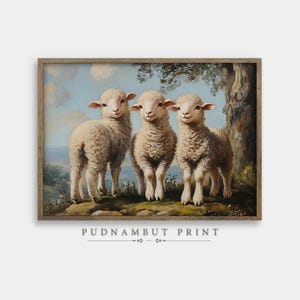 Rustic Sheep Digital Art Print, Farmhouse Art, Vintage Country Home Wall Decor, Cottagecore Animal Print