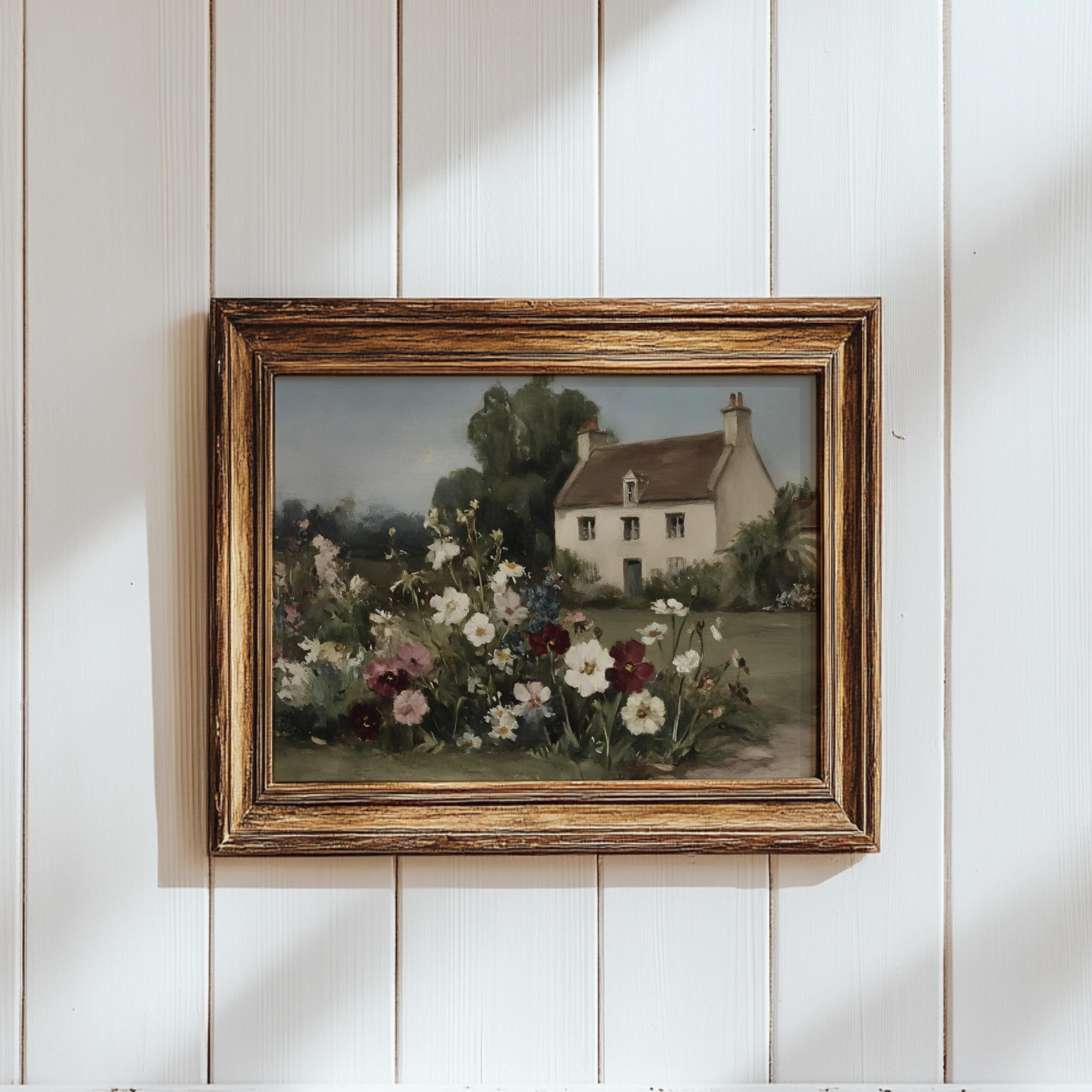 English Cottage Garden Painting Print, Vintage Floral Landscape Wall ...