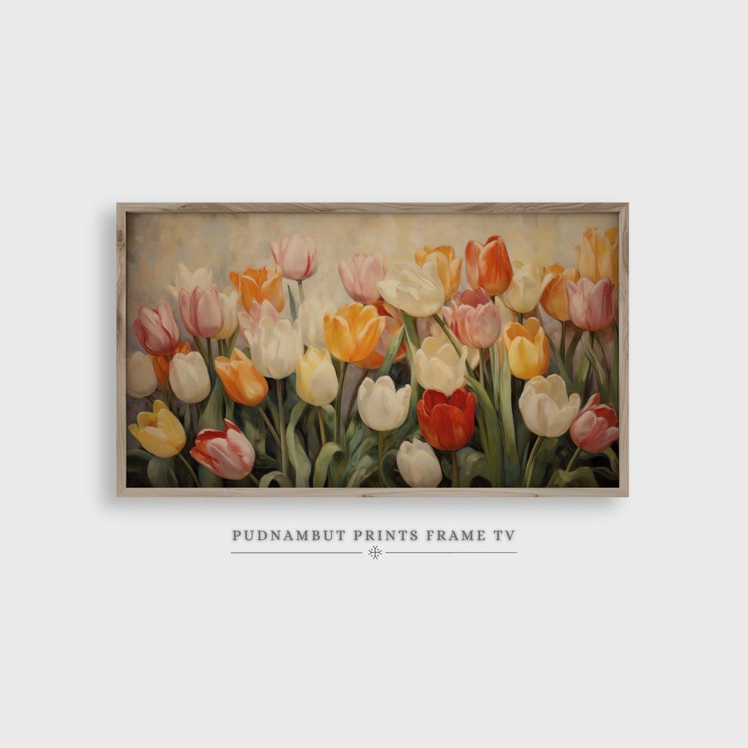 Vintage Tulip Still Life Painting: Floral Frame TV Art (digital ...