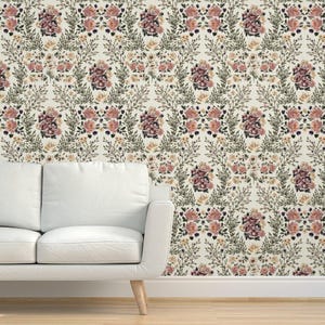 Watercolor Floral Grasscloth Wallpaper - Fiona&#39;s Garden by sabinamariadesign - Romantic Rose Textured Sisal Wallpaper by Spoonflower