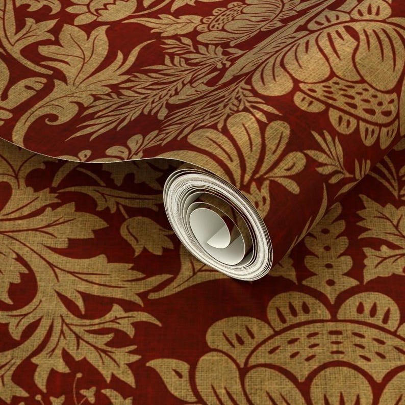 Victorian Damask Gold or Silver Metallic Wallpaper - Rabbit Damask by ...