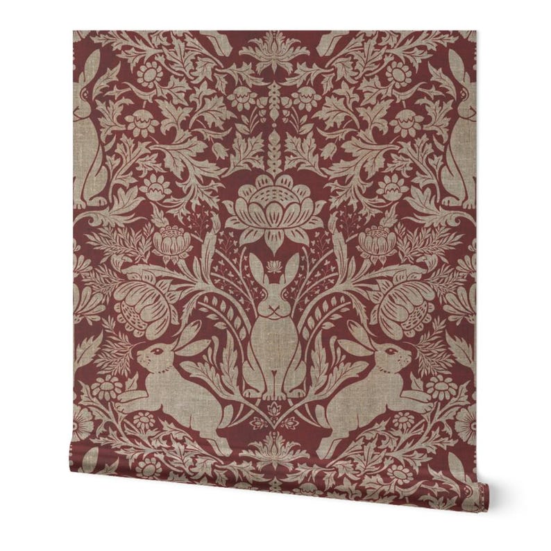 Victorian Damask Gold or Silver Metallic Wallpaper - Rabbit Damask by ...