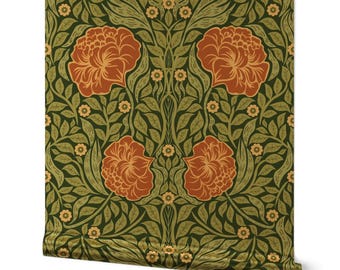 Art Nouveau Gold or Silver Metallic Wallpaper - Morris Vintage Floral by priraj_designs - William Morris Wallpaper Roll by Spoonflower