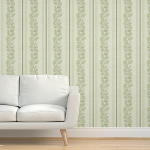 Sage Floral Grasscloth Wallpaper - Floral Vine by melly_williams_studio - Grandmillennial Textured Sisal Wallpaper by Spoonflower