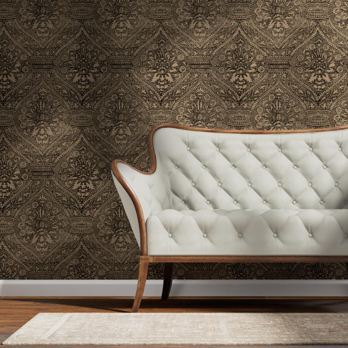 Medieval Damask Gold or Silver Metallic Wallpaper - Spanish Medallion ...