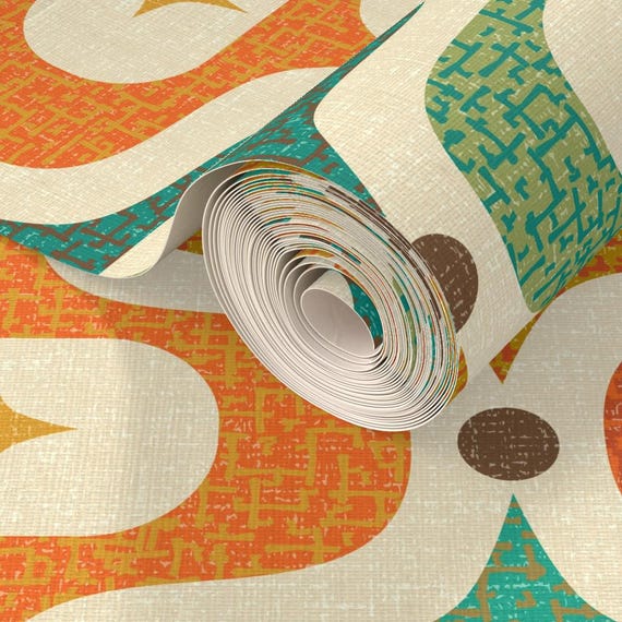 Mid Century Modern Grasscloth Wallpaper - Mid Mod Ogee by