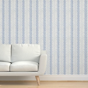 Blue Preppy Stripe Grasscloth Wallpaper - Feather Light Blue by whitneyenglish - Traditional Textured Sisal Wallpaper by Spoonflower