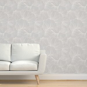 Abstract Minimal Grasscloth Wallpaper - Monochrome Waves by ebozzastudio - Pale Soft Grey Textured Sisal Wallpaper by Spoonflower