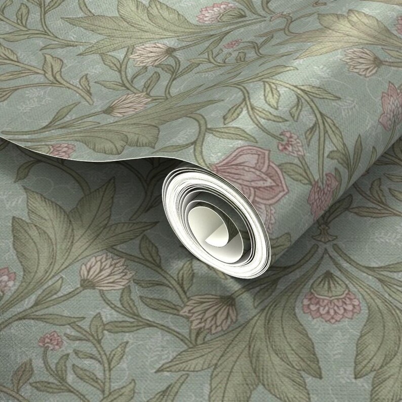 ビクトリアンフローラルゴールドまたはシルバーメタリック壁紙 - bloomerydecorのペールフローラルダマスク - Spoonflowerのピンクボタニカル壁紙ロール 画像 6