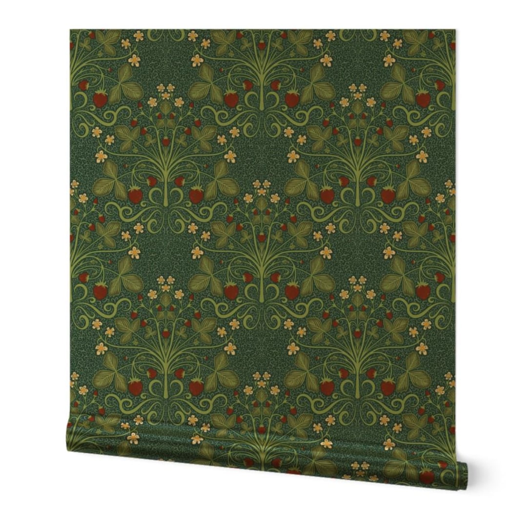 Victorian Gold or Silver Metallic Wallpaper - Victorian Strawberrries ...