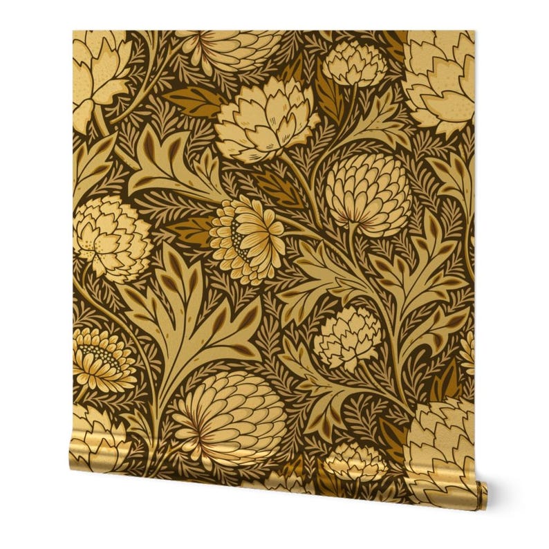 Antique Woodland Gold or Silver Metallic Wallpaper - Countryside Floral ...