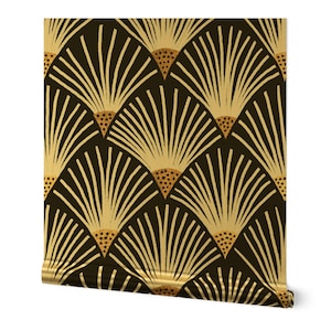 Art Deco Gold or Silver Metallic Wallpaper - Charleston by amy_maccready - 1920s Fans Black Cream Gold Wallpaper Roll by Spoonflower