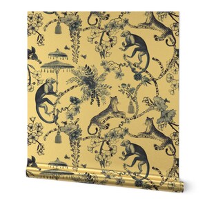 Botanical Toile Gold or Silver Metallic Wallpaper - Chinoiserie Whimsy by pattern_garden - Chinoiserie Flowers Wallpaper Roll by Spoonflower