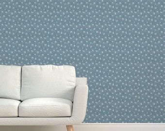 Light Blue Floral Grasscloth Wallpaper - Japandi Flowers by kindred_spirit_art-studio - Classic Textured Sisal Wallpaper by Spoonflower