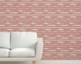 Papel tapiz de tela de hierba con rayas de color rosa malva - Blanco sobre rosa de julie_lyn_designs_ - Papel tapiz de sisal con textura simple, abstracto y boho de Spoonflower