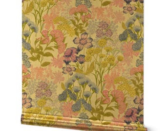 Pastel Floral Gold or Silver Metallic Wallpaper - Sweet Floral by smokeinthewoods - Pink Botanical Meadow Wallpaper Roll by Spoonflower