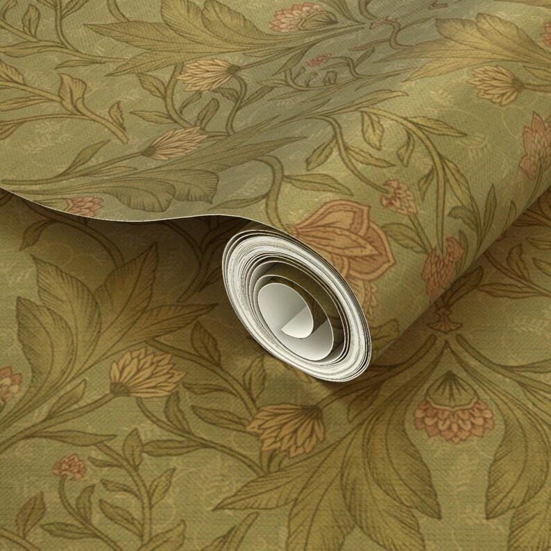 ビクトリアンフローラルゴールドまたはシルバーメタリック壁紙 - bloomerydecorのペールフローラルダマスク - Spoonflowerのピンクボタニカル壁紙ロール 画像 2