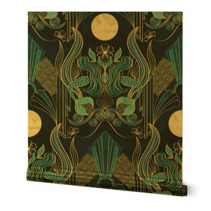 1920s Mermaid Gold or Silver Metallic Wallpaper - Mermaid In Moonlight by laura_may_designs - Fantasy Moon Wallpaper Roll by Spoonflower