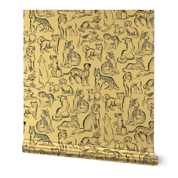 Skurrile Hunderasse metallische Tapete - Gold oder Silber Aquarelldruck