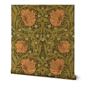 Victorian Floral Gold or Silver Metallic Wallpaper - Pimpernel by utart - William Morris Antique Vintage Wallpaper Roll by Spoonflower