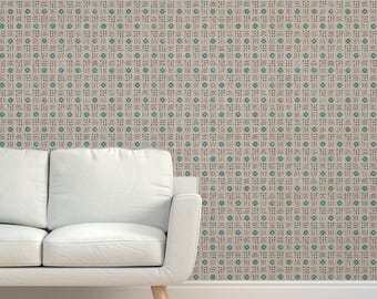 Papel de Parede Geométrico com Estrelas em Fibra Natural - Sisal Texturizado Rústico Taupe da Spoonflower