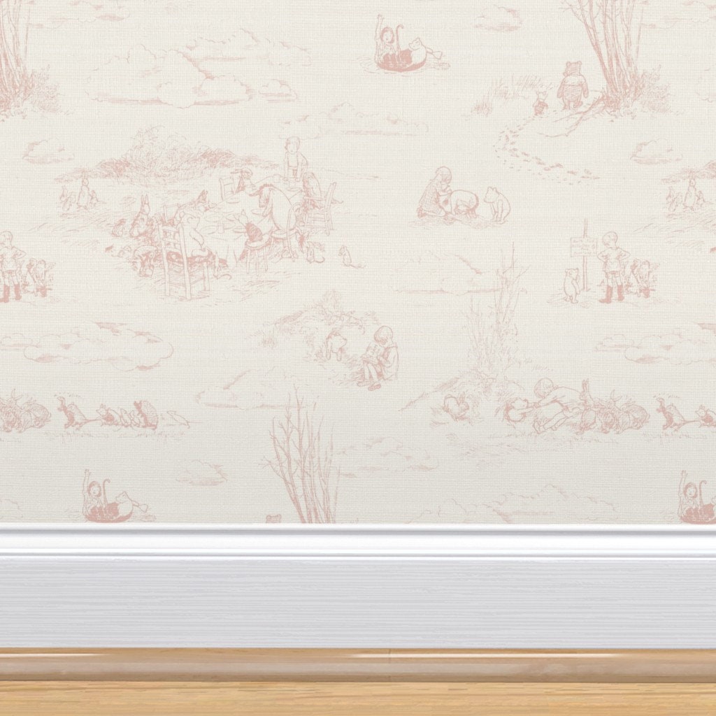 Pastel Pink Pooh Grasscloth Wallpaper Winnie-the-pooh by At_the_cottage ...