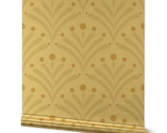 Papel pintado geométrico metálico dorado o plateado - Estilo minimalista cálido de maddartstudios - Rollo de papel pintado bohemio botánico en crema neutro de Spoonflower