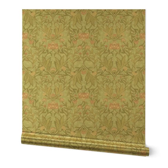 Victorian Floral Gold or Silver Metallic Wallpaper - Pale Floral Damask by bloomerydecor - Pink Botanical Wallpaper Roll by Spoonflower
