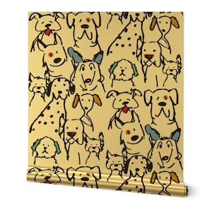 Whimsical Dogs Gold or Silver Metallic Wallpaper - Color Pop Dogs by shellyturnerdesigns - Puppy White Black Wallpaper Roll by Spoonflower