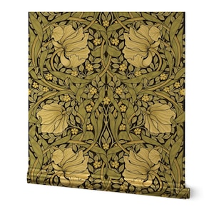Historical Gold or Silver Metallic Wallpaper - William Morria Pimpernel Large by utart -  Victorian Edwardian Wallpaper Roll by Spoonflower