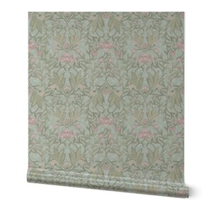 ビクトリアンフローラルゴールドまたはシルバーメタリック壁紙 - bloomerydecorのペールフローラルダマスク - Spoonflowerのピンクボタニカル壁紙ロール 画像 5