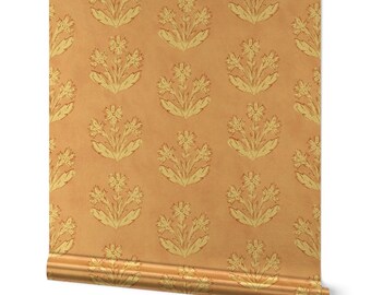 Boho Floral Gold or Silver Metallic Wallpaper - Boho Wildflower by apostrofodesign - Pink Botanical Meadow Wallpaper Roll by Spoonflower