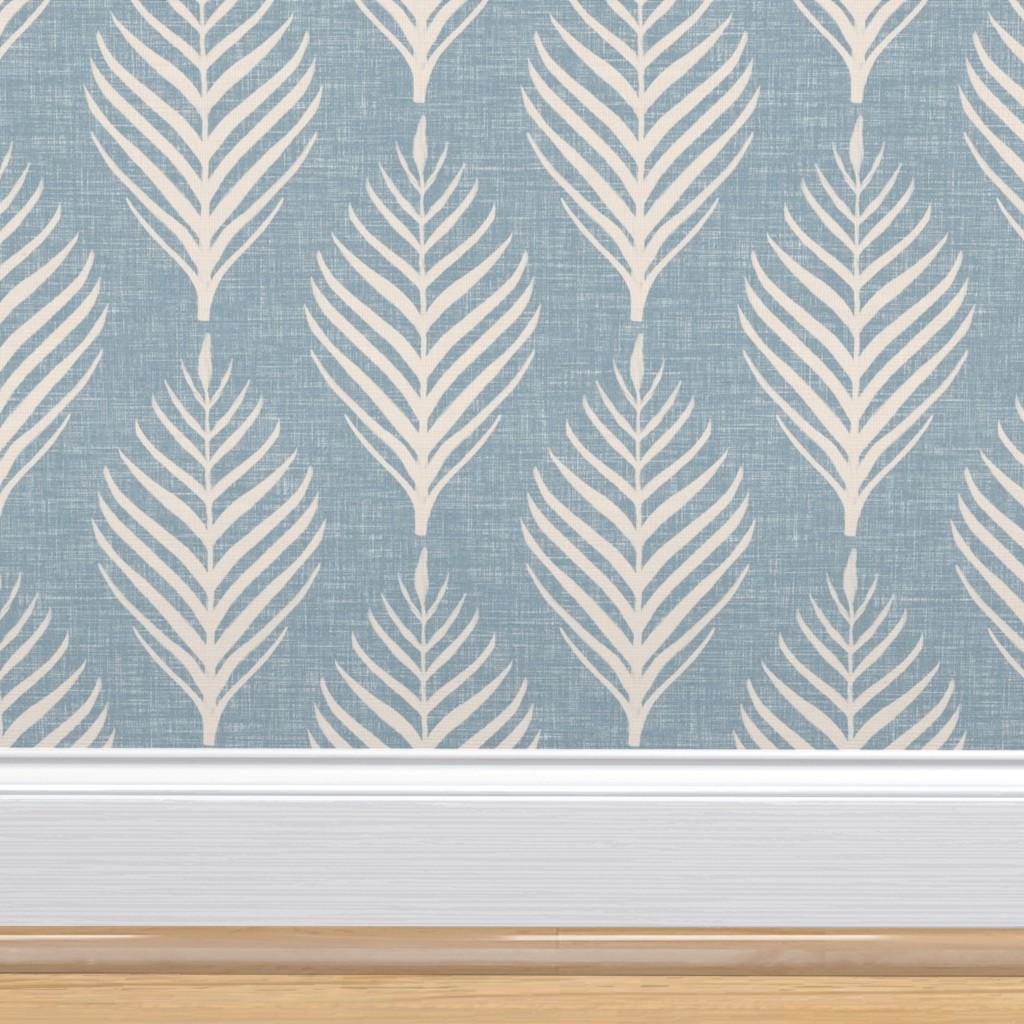 Minimal Palm Fronds Grasscloth Wallpaper Palm Frond Soft Blue by ...