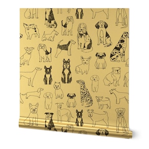 Dog Illustration Gold or Silver Metallic Wallpaper - Black And White Dogs by andrea_lauren - Puppy Great Dane Wallpaper Roll by Spoonflower