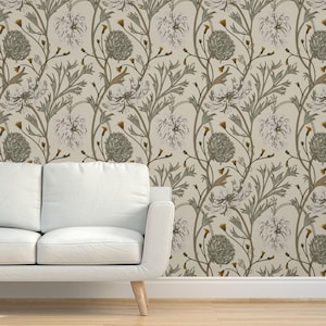 Muted Floral Grasscloth Wallpaper - Queen Anne&#39;s Lace by two_brds - Wildflowers Historical Textured Sisal Wallpaper by Spoonflower