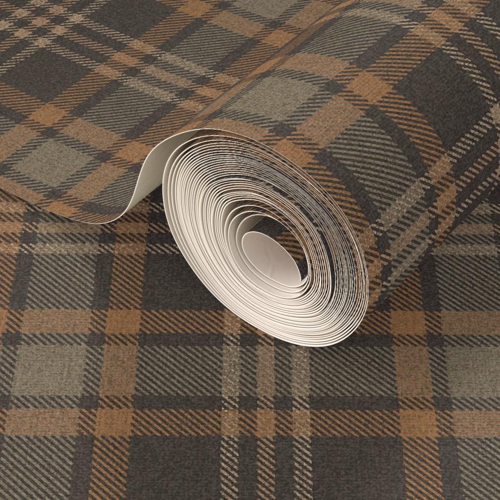 Brown Plaid Grasscloth Wallpaper - Rich Harvest Plaid by ...