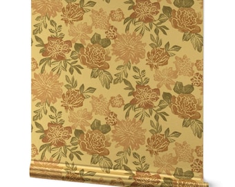 Traditional Floral Gold or Silver Metallic Wallpaper - English Garden by apostrofodesign - Botanical Boho Wallpaper Roll by Spoonflower