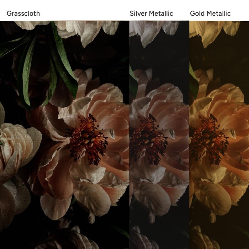 Dramatic Dark Peony Grasscloth Wallpaper - Midnight Peony by ...