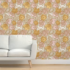 Tulip Floral Grasscloth Wallpaper - Tulip Garden by stolenpencil - Modern Botanical Garden Bloom Textured Sisal Wallpaper by Spoonflower