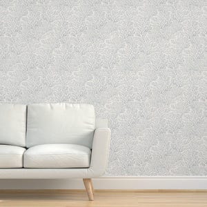 Coastal Blue Gray Grasscloth Wallpaper - Coral Reef by kittenlane - Coral Reef Fan Coral Warm Ivory Textured Sisal Wallpaper by Spoonflower