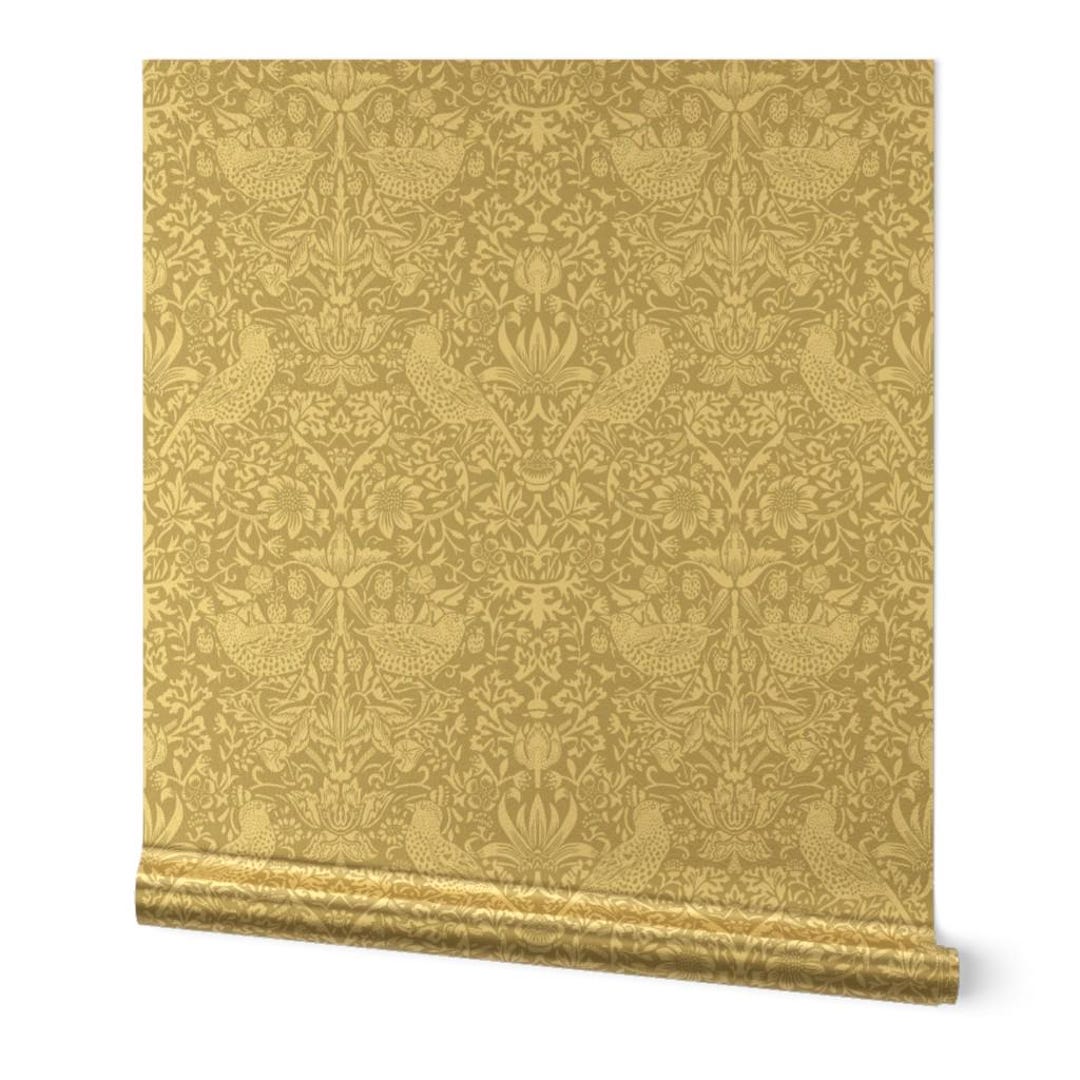 Vintage Birds Gold or Silver Metallic Wallpaper - Strawberry Thief by ...