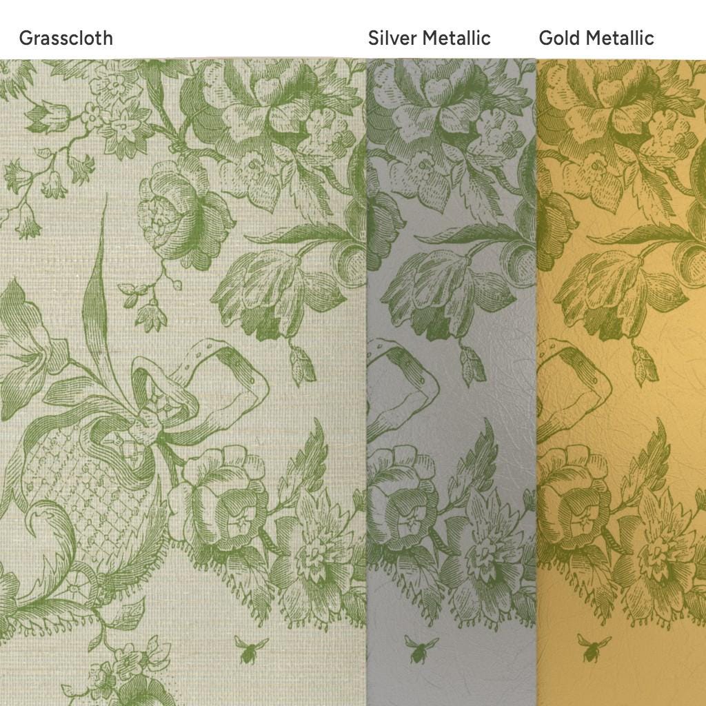 Victorian Toile Gold or Silver Metallic Wallpaper - Bronwyn Toile by ...