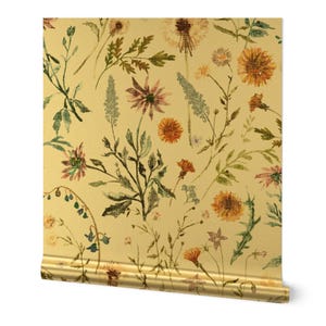 Carta da parati metallizzata Boho Flowers oro o argento - Wild Flowers di nouveau_bohemian - Rotolo di carta da parati floreale Woodland Wildflower di Spoonflower